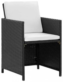 13-részes fekete polyrattan kültéri étkezőszett párnákkal