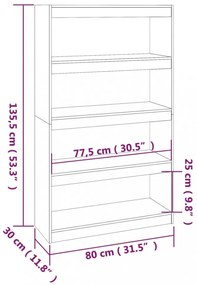 fekete tömör fenyőfa könyvszekrény/térelválasztó 80x30x135,5 cm