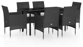 vidaXL 7 részes fekete kerti étkezőgarnitúra párnákkal