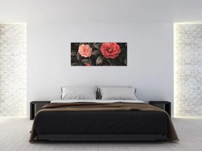 Kép - Vörös virágok sötét háttér előtt (120x50 cm)