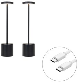 Set of 2 Outdoor Table Lamps Black Incl. LED and Dimmer Rechargeable - Dupont