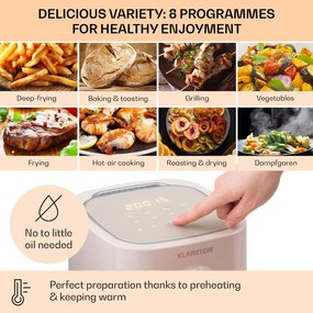 Klarstein Crisp-Pro, forrólevegős fritőz, 1400 W, 2,8 l, 8 program, időzítő, rozsdamentes acél
