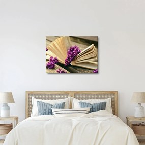 Kép egy könyvröl és a lila virágok (70x50 cm)