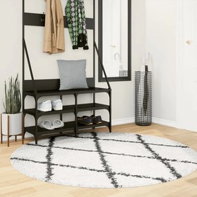 krém és fekete hosszú szálú bozontos modern szőnyeg Ø 160 cm