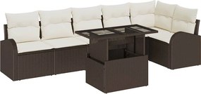 vidaXL Kerti Kanapé Szett párnával tárolóval 7 pcs Barna Poli rattan