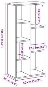füstös tölgy színű szerelt fa könyvszekrény 50x25x105 cm