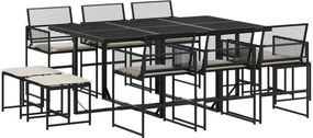vidaXL 11 részes fekete polyrattan kerti étkezőgarnitúra párnákkal