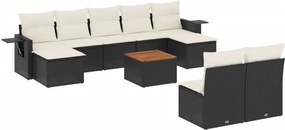 vidaXL 10 részes fekete polyrattan kerti ülőgarnitúra párnákkal