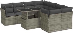 vidaXL 9 részes szürke polyrattan kerti ülőgarnitúra párnákkal