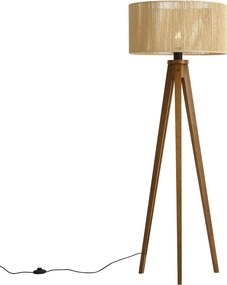 Vintage Fa Állólámpa Bézs Papírkötél Lámpaernyővel 50/50/25 - Tripod Classic