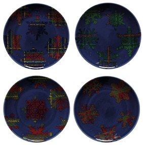 Snowflake 4 db-os kék-piros agyagkerámia desszertes tányér szett, ø 21,6 cm - Casafina