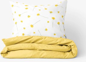 Goldea pamut ágyneműhuzat duo - pitypangok, sárga hátoldal 140 x 200 és 70 x 90 cm