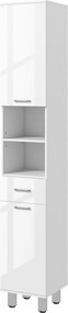 Kleankin Slim Fürdőszobaszekrény, Magas WC Szekrény Magas Fényű Fehér Fiókkal, Állítható Polccal és 2 Nyitott Rekesszel, Kis Terekhez 30 x 30 x 180 cm