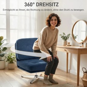 HOMCOM Forgószék, kárpitozott olvasófotel zseníliával, széles ülőfelülettel, tollpárnával és fém lábakkal, sötétkék