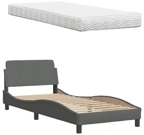 sötétszürke szövet ágy matraccal 90x190 cm