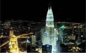 Flizelin fotótapéta Petronas tornyok éjszaka Kuala Lumpur 254x184 +ragasztó