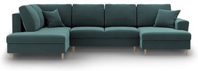 Petróleum színű bársony kinyitható tárolóhelyes sarokkanapé (bal oldali-U alakú) Kyoto – Cosmopolitan Design