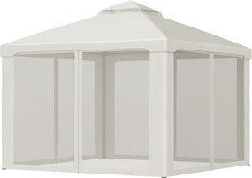 Outsunny Kétszárnyú Tetővel Ellátott Pergola, kb. 3x3m Vízálló, Stabil Téli Kerthelyiség Moszkitóhálóval, Oldalsó Panelek, Fém Kerthelyiség, Kerthez,