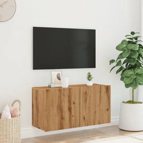 kézműves tölgy színű falra szerelhető TV-szekrény 80x30x41 cm