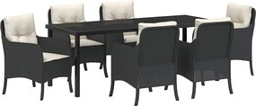 vidaXL Kert étkező szett párnával 7 pcs Fekete polirattan