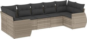 vidaXL 7 részes világosszürke polyrattan kerti ülőgarnitúra párnákkal