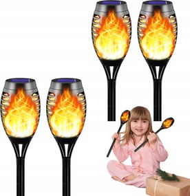 4x Napelemes Kerti Lámpa Fáklya Tűz Hatás Láng Beszúrható Dekoratív
