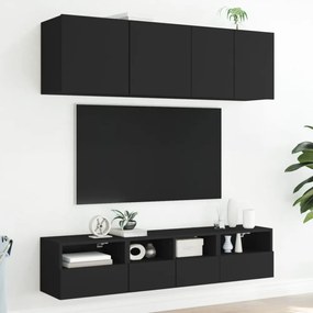 2 db fekete szerelt fa fali TV-szekrény 40 x 30 x 30 cm