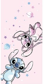Rózsaszín mikroszálas gyerek fürdőlepedő 70x140 cm Lilo and Stitch "Universe" – Jerry Fabrics