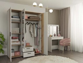 Ava 150 gardróbszekrény, 150 cm, tükörrel, 2 fiók, bordázott front, tölgy - kasmír