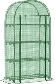 Outsunny Erkélyi Mini Üvegház 4 Polccal, Mini Üvegház, Paradicsom Ház, Növény Ház, Hidegkeret, Fém, Zöld, 80 x 49 x 160 cm | Aosom