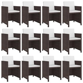 vidaXL 13-részes barna kültéri polyrattan étkezőszett párnákkal