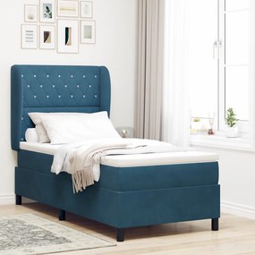 Boxspring Ágy Matraccal Sötétkék 90x190 cm Bársony