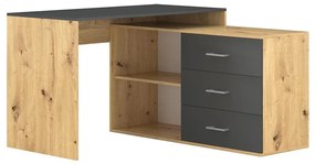 Íróasztal fiókokkal és univerzális jobb/bal sarokmegoldással JULES, artisan tölgy/antracit