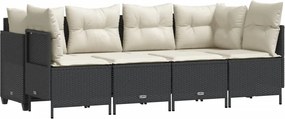 vidaXL 5 részes fekete polyrattan kerti kanapészett párnákkal