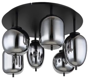 Globo 15345-6D Mennyezeti lámpa fém matt fekete alaplap, 3 különböző formájú füstszínű búrával. Gläser , ø: 650mm, M: 380mm, 6x E14 40W, fényforrás nélkül szállítva szállítva, 230V