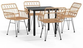 vidaXL 5 részes polyrattan kerti étkezőgarnitúra