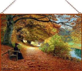 H A. Brendekilde - A Wooded Path in Autumn üvegkép, falikép