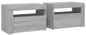 2 db szürke sonoma színű éjjeliszekrény LED-ekkel 60x35x40 cm