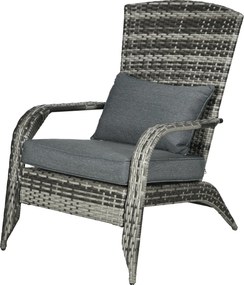Outsunny Adirondack Kerti Szék Karfával és Párnákkal, Rattan és Acél Szék Benti és Kinti Használatra, 64x80x90 cm, Szürke | Aosom