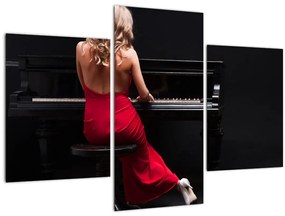 Egy zongorán játszó nő képe (90x60 cm)