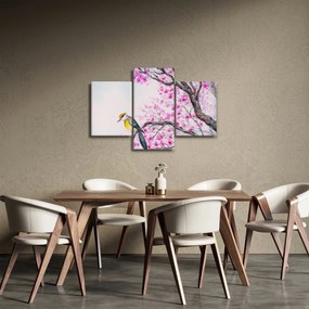 Kép - Madár egy fán rózsaszín virágokkal (90x60 cm)
