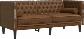 vidaXL 2 személyes barna műbőr Chesterfield kanapé hengerpárnákkal