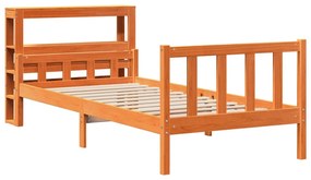 viaszbarna tömör fenyőfa ágykeret fejtámlával 75 x 190 cm