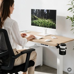 Elektromos, állítható magasságú, ergonomikus, fehér/sonoma tölgy íróasztal,1200x600 mm: ARIA