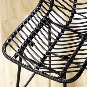 HOMCOM 2 db Bohemian Stílusú Bárszék, 66 cm Magasságú Fém Lábpillantóval és Rattan Háttámlával - Fekete | Aosom