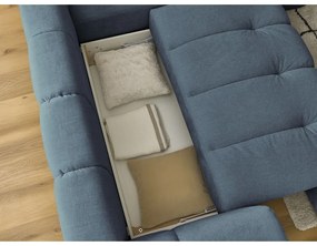 Kék kinyitható-tárolóhelyes sarokkanapé (jobb oldali-L alakú) Fuji – Bobochic Paris