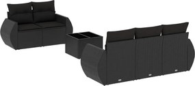 vidaXL 6 részes fekete polyrattan kerti ülőgarnitúra párnákkal