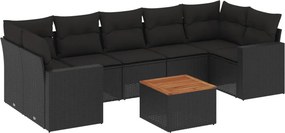 vidaXL 8 részes fekete polyrattan kerti ülőgarnitúra párnákkal