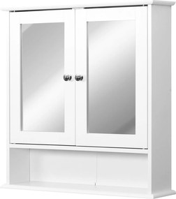 kleankin Fürdőszobai Tükör Fali Szekrény 2 Ajtóval 3-Szintes Tároló Fali Szekrény Konyhához Fürdőszobához Nappalihoz Erős és Könnyen Tisztítható MDF A