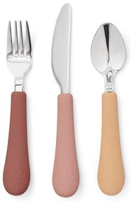 Piros-lazacszínű szilikon gyerek evőeszköz szett 3 db-os Rose Mix – Cam Cam Copenhagen